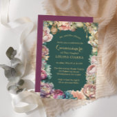 華やかな緑の金ゴールドきらめく花キンセアニェラ 招待状