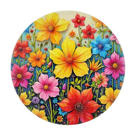 華やかな花々:喜びの庭の芸術 カッティングボード (正面)