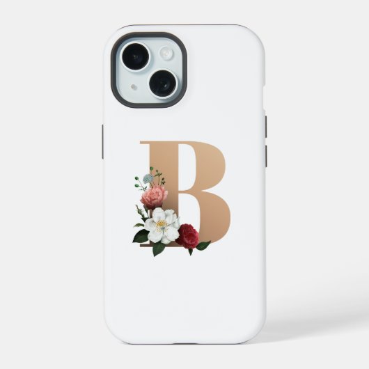 華やかな花とイニシャルB iPhone 15ケース (裏面)