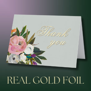 華やかな花のゴールド箔 80歳の誕生日　御礼 箔グリーティングカード