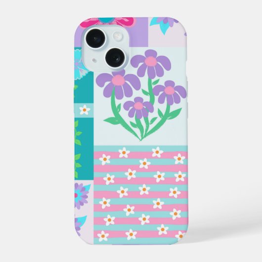 華やかな花のデザイン iPhone 15ケース (裏面)