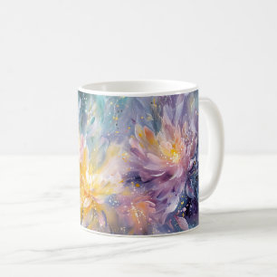 華やかな花の抽象画: 爆発的な色彩 コーヒーマグカップ
