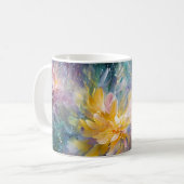 華やかな花の抽象画: 爆発的な色彩 コーヒーマグカップ (正面左)