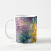 華やかな花の抽象画: 爆発的な色彩 コーヒーマグカップ (左)