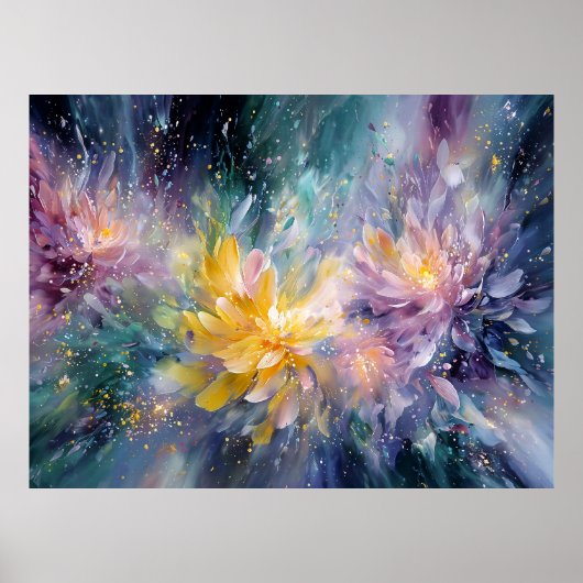 華やかな花の抽象画: 爆発的な色彩 ポスター (正面)