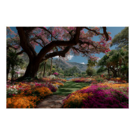華やかな花の木の庭の楽園の景色 ポスター