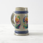 華やかな花の水彩陶磁器ビアジョッキ ビールジョッキ (正面左)