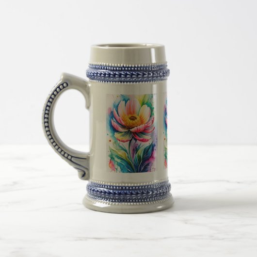 華やかな花の水彩陶磁器ビアジョッキ ビールジョッキ (左)