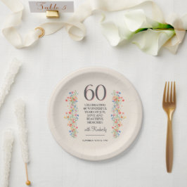 華やかな花の60年パーティーフローラル60歳の誕生日 ペーパープレート