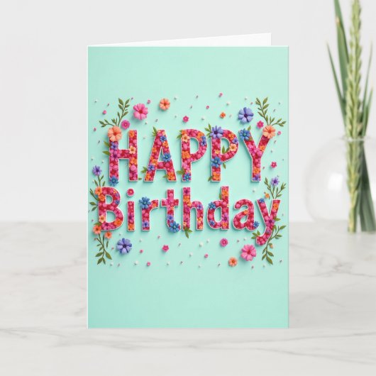 華やかな花びらの誕生日カード カード (正面)