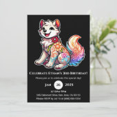 華やかな花柄のオオカミの誕生日招待状 招待状 (スタンド正面)