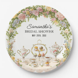 華やかな花柄のビンテージ ティーパーティー ブライダルシャワー ペーパープレート