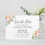 華やかな花柄の結婚式Save The Dateカード 招待状 (スタンド正面)
