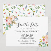 華やかな花柄の結婚式Save The Dateカード 招待状 (正面/裏面)