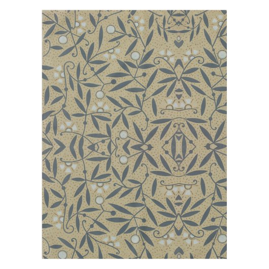 華やかな花模様に濃い青の蔓 テーブルクロス (正面)