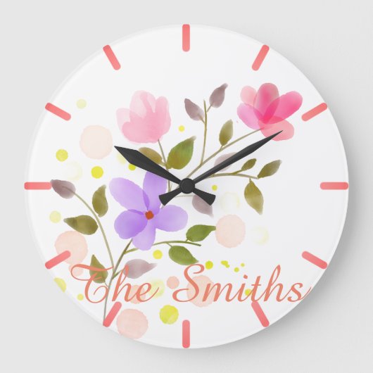 華やかな花 ラージ壁時計 (正面)