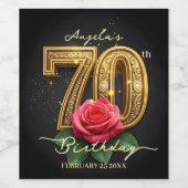 華やかな華やかなレッドローズ金ゴールド70誕生日 ワインラベル (シングルラベル)