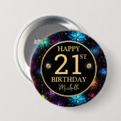 華やかな虹色の花火 21歳の誕生日 缶バッジ (正面&裏面)