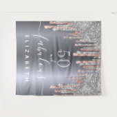 華やかな誕生日パーティーのグリッター シルバー ローズゴールド タペストリー (正面(横))