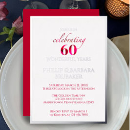 華やかな赤い花の60周年結婚記念パーティー 箔招待状