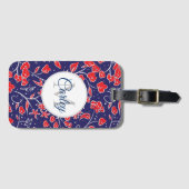 華やかな赤と青の花柄のオーダーメイド  ラゲッジタグ (正面横)