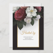 華やかな赤面ピンクのバーゴーニュと白い花模様 招待状 (裏面)