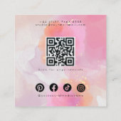 華やかな赤面ピンクの水色スパークリーなメイクアップQR スクエア名刺 (裏面)