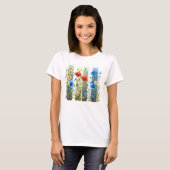華やかな赤+青+黄色の花のブラシストローク Tシャツ (正面フル)