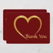 華やかな金ゴールドと赤いハート結婚の記念日 サンキューカード (正面/裏面)