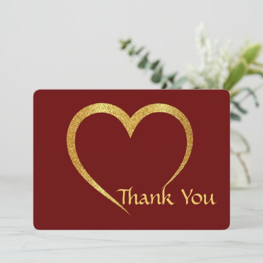 華やかな金ゴールドと赤いハート結婚の記念日 サンキューカード (スタンド正面)