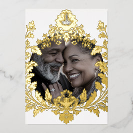 華やかな金ゴールドのモチーフ結婚と写真 箔招待状