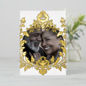 華やかな金ゴールドのモチーフ結婚と写真 箔招待状 (立ち正面)