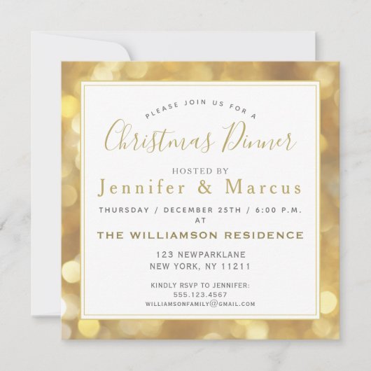 華やかな金ゴールドの輝き – クリスマス 招待状 (正面)