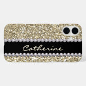 華やかな金ゴールドグリッターと宝石パーソナライズされた、 Case-Mate iPhoneケース (裏面 (横))