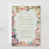 華やかな金ゴールドスパークルフラワーズキンセアニェラ 招待状 (正面)