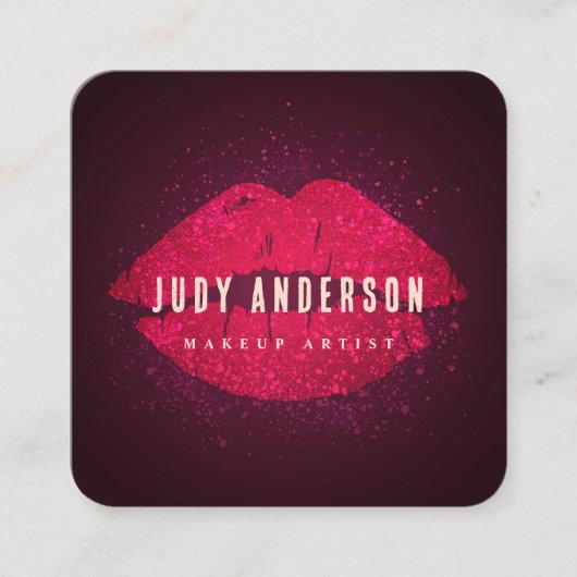 華やかな金ゴールドバラ唇メイクアップアーティスト スクエア名刺 (正面)