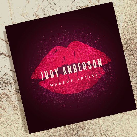 華やかな金ゴールドバラ唇メイクアップアーティスト スクエア名刺