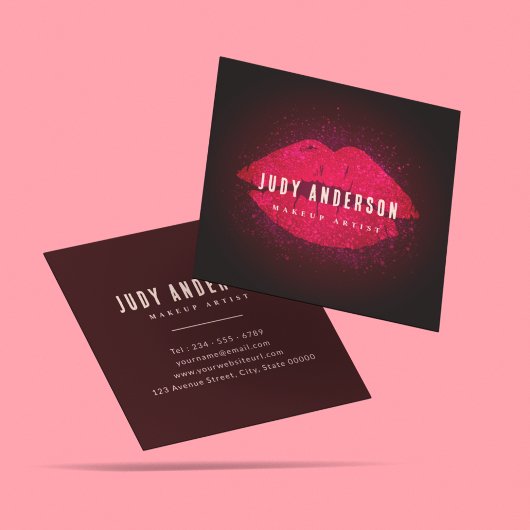 華やかな金ゴールドバラ唇メイクアップアーティスト スクエア名刺