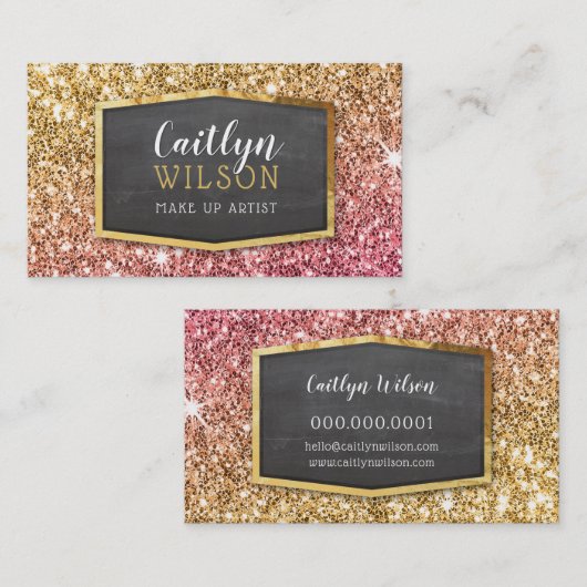 華やかな金ゴールドピンクグリッターキラキラ輝く贅沢 名刺 (正面/裏面)