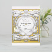 華やかな金ゴールドフローラモチ結婚ー、のフォイル招待状 箔招待状 (立ち正面)