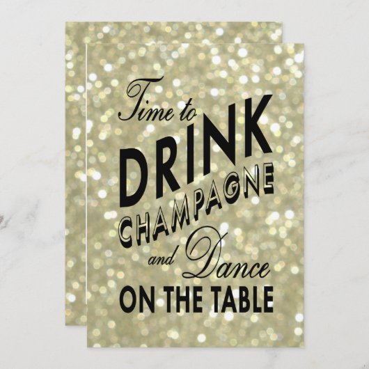 華やかな金ゴールドリハーサルディナー 招待状 (正面/裏面)