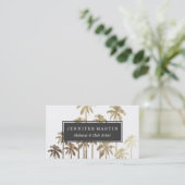 華やかな金ゴールド熱帯ヤシの木が白 名刺 (スタンド正面)