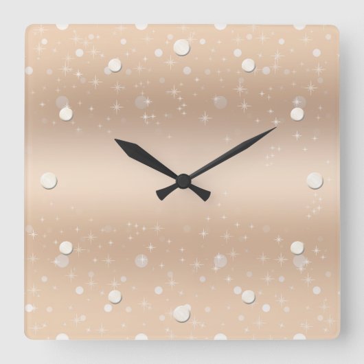 華やかな金ゴールド金属光沢、傾き、星 スクエア壁時計 (正面)