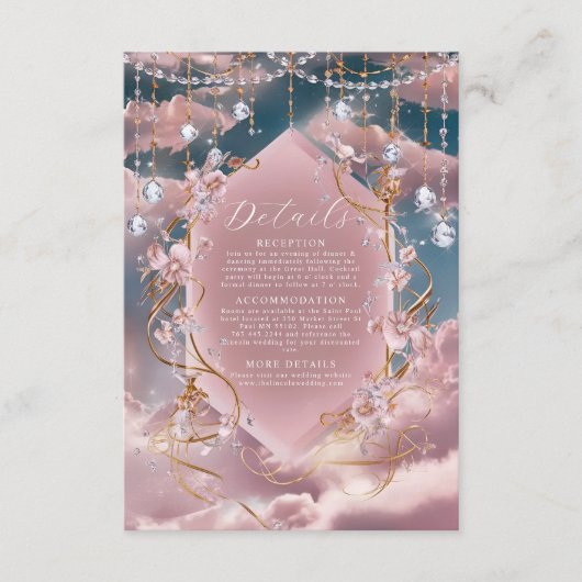 華やかな青いピンクの雲の書道結婚の エンクロージャーカード (正面)