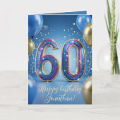 華やかな青と金のスパークルバルーン 60歳の誕生日 カード (正面)