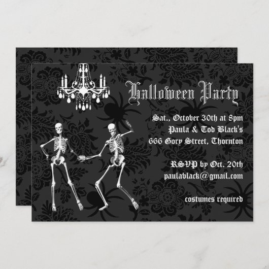 華やかな骨格ハロウィーンの衣装パーティー 招待状 (正面/裏面)