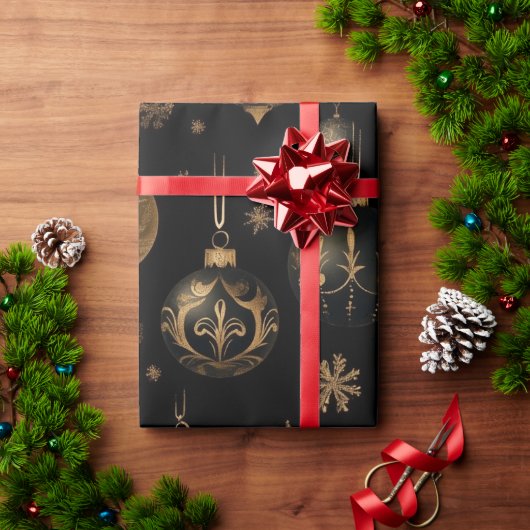 華やかな黒と金 ラッピングペーパー (クリスマスギフト)