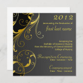 華やかな黒字卒業発表 招待状 (正面/裏面)