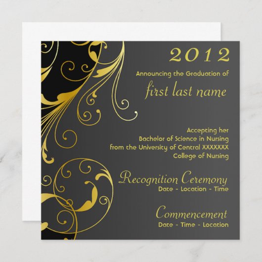 華やかな黒字卒業発表 招待状 (正面/裏面)