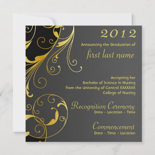 華やかな黒字卒業発表 招待状 (正面)